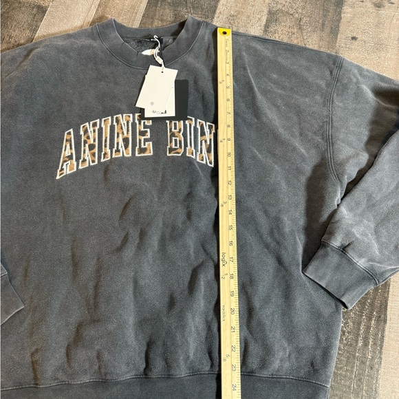 ANINE BING Miles Sweatshirt Washed Black Leopard Logo| Luxe Minimalist |Elevated - Picture 3 of 9